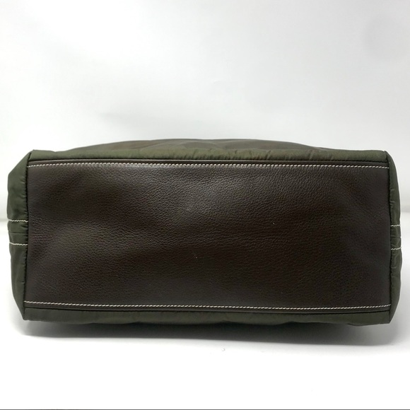 *SOLD* Prada Green Nylon & Brown Leather Twin Handle Bag - Picture 5 of 12